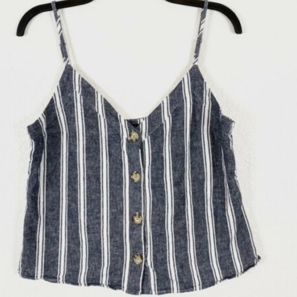 Abercrombie & Fitch Tops - Abercrombie & Fitch Navy Blue/Grey & White Striped Linen Cropped Tank Top Size M